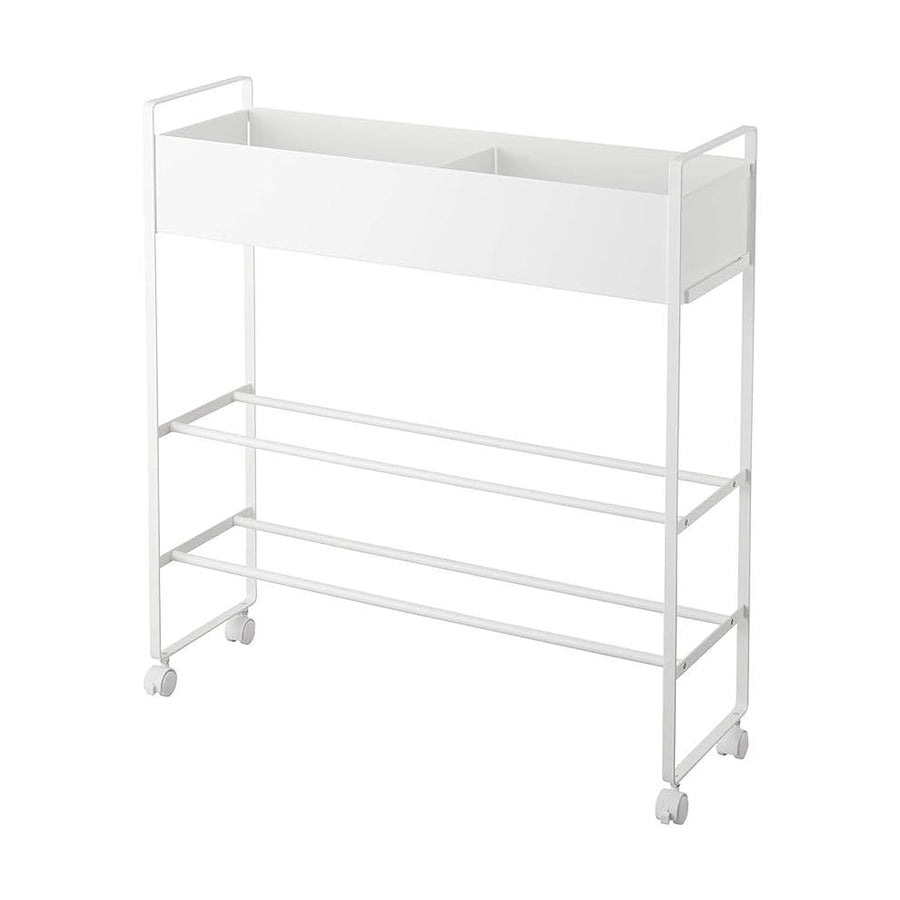 tower Caster-equipped Entryway Storage Rack, White, Divided, Multi-functional Storage Rack