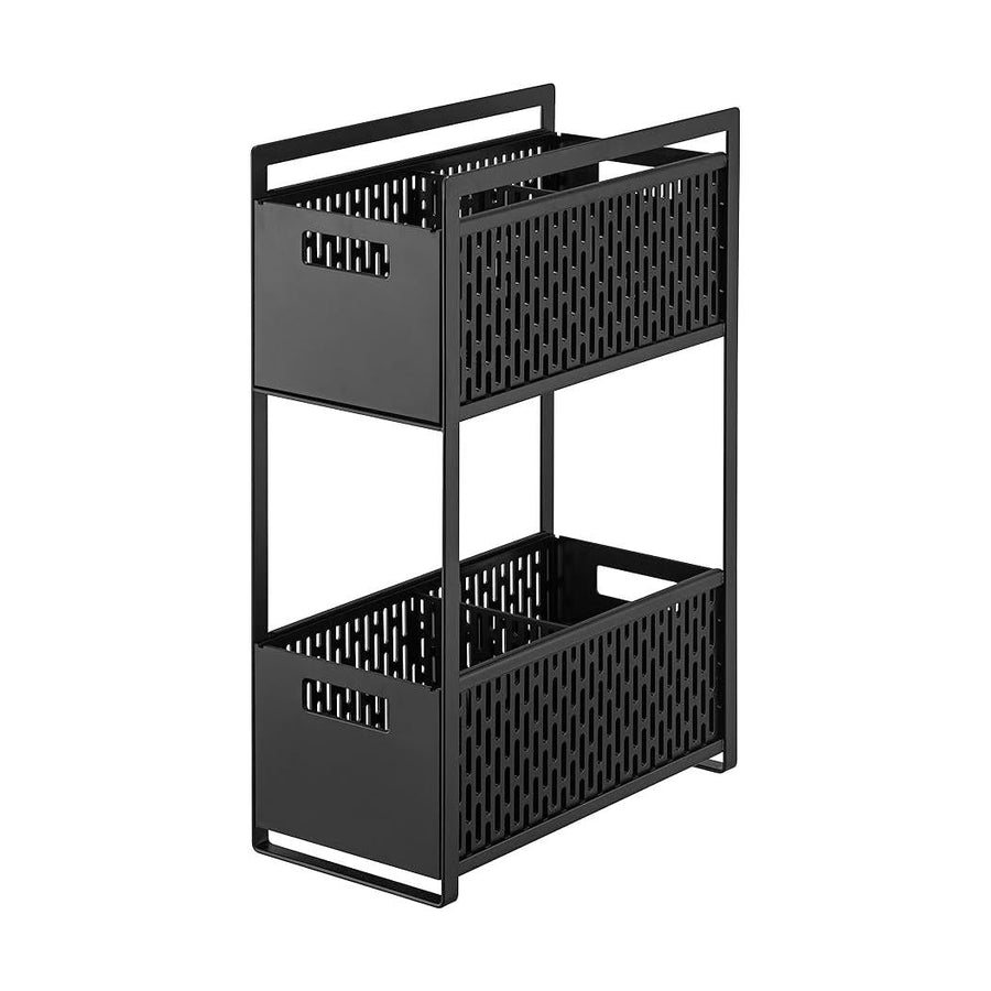 Tower Under Sink Storage Basket, 2 Tier, Black, Sliding Storage Rack, Dividers Included, Fully Assembled