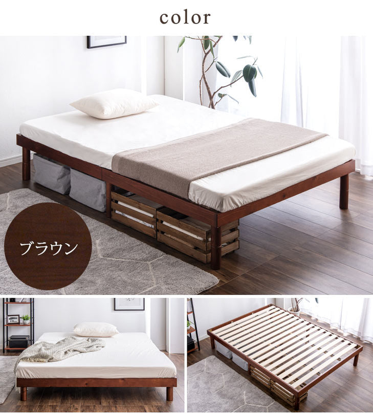 Nordic pine slatted bed, single bed frame, 3-level height adjustment, natural pine wood [S]