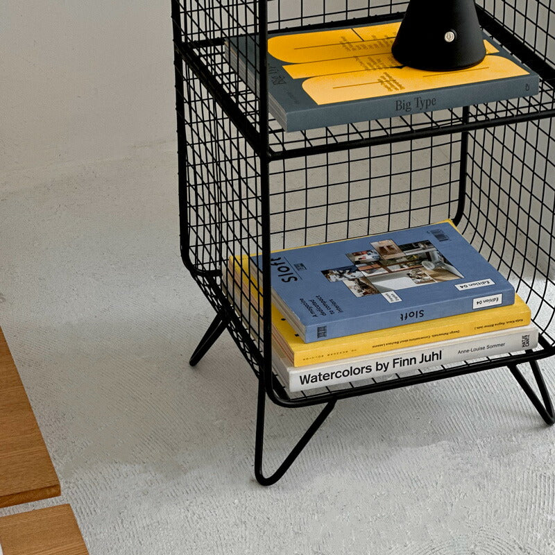 ブラック スタンド付き スチールメッシュ 2段ラック