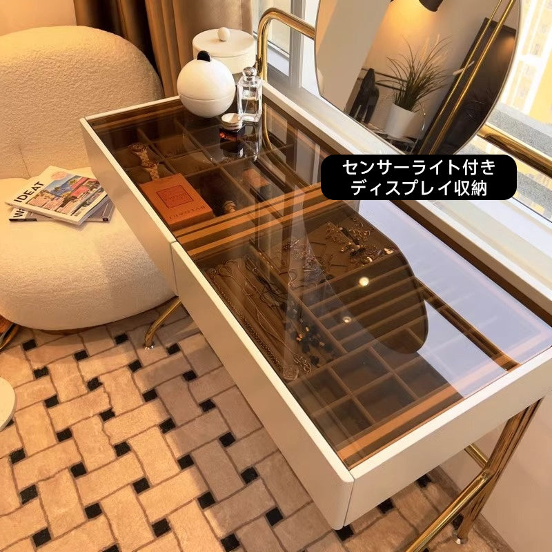 Glass top modern dresser chair set