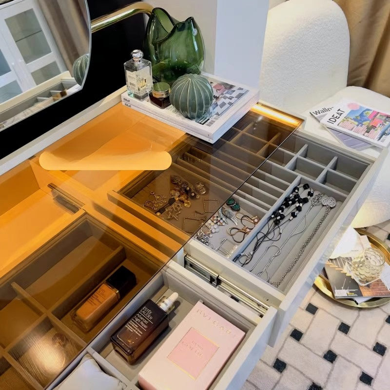 Glass top modern dresser chair set