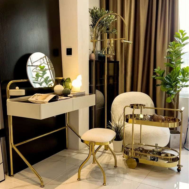 Glass top modern dresser chair set