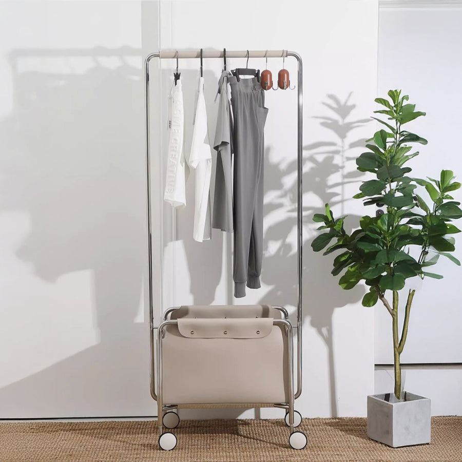 Leather clothes rack with casters