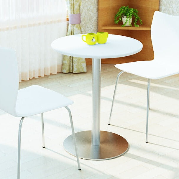 Cafe table 60cm round with stainless steel round legs, white