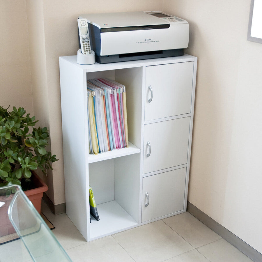 Basic design multi-purpose rack with wooden doors