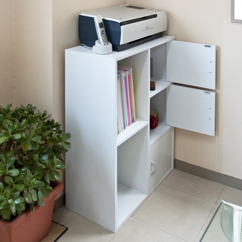 Basic design multi-purpose rack with wooden doors