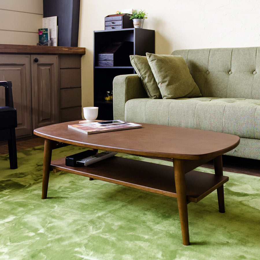 Natural wooden folding leg low table with shelf