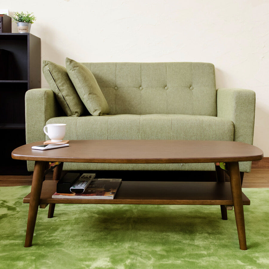 Natural wooden folding leg low table with shelf