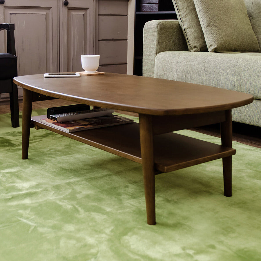 Natural wooden folding leg low table with shelf