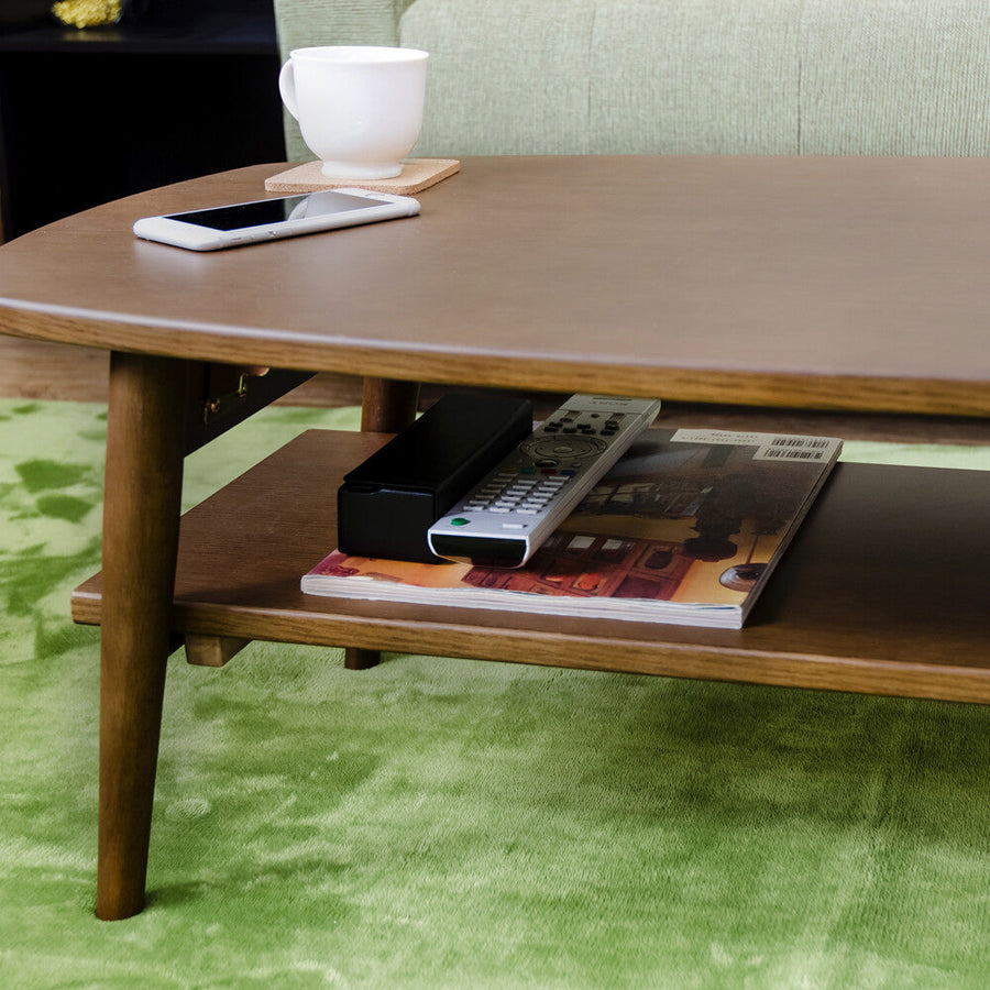 Natural wooden folding leg low table with shelf