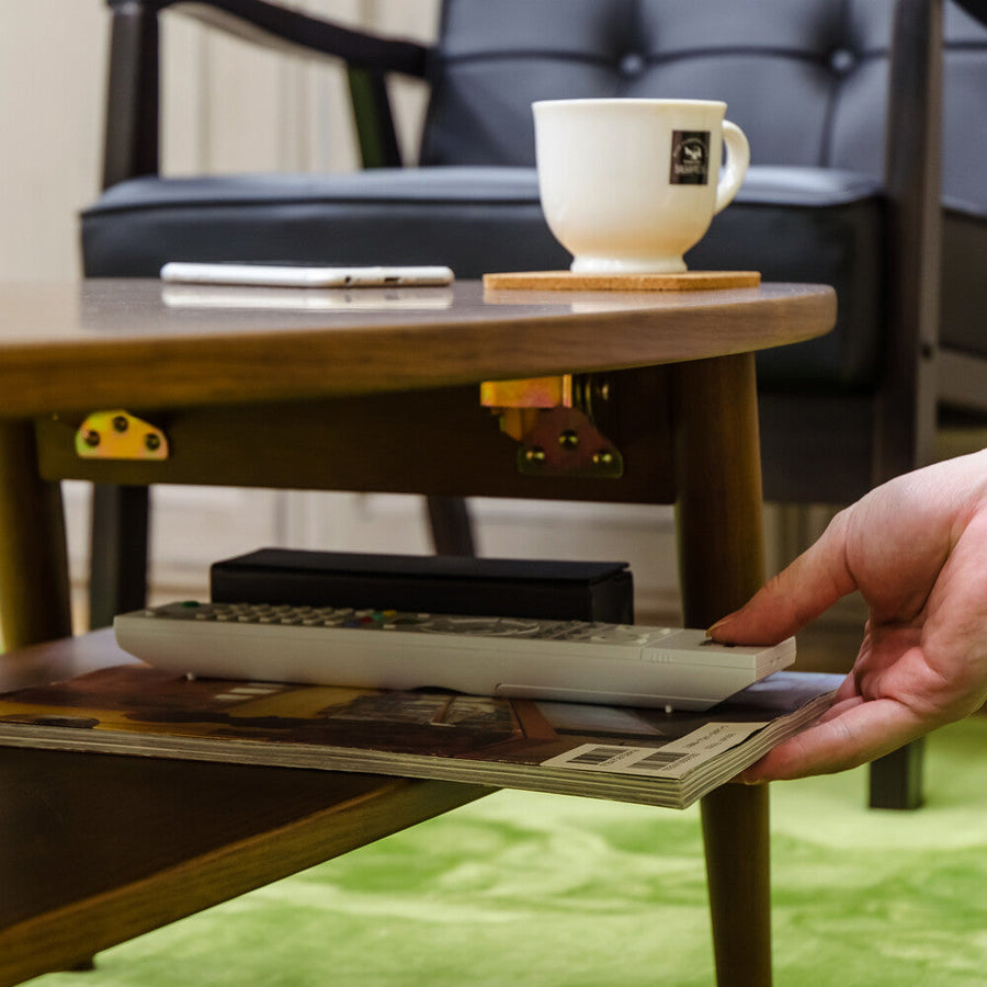 Natural wooden folding leg low table with shelf