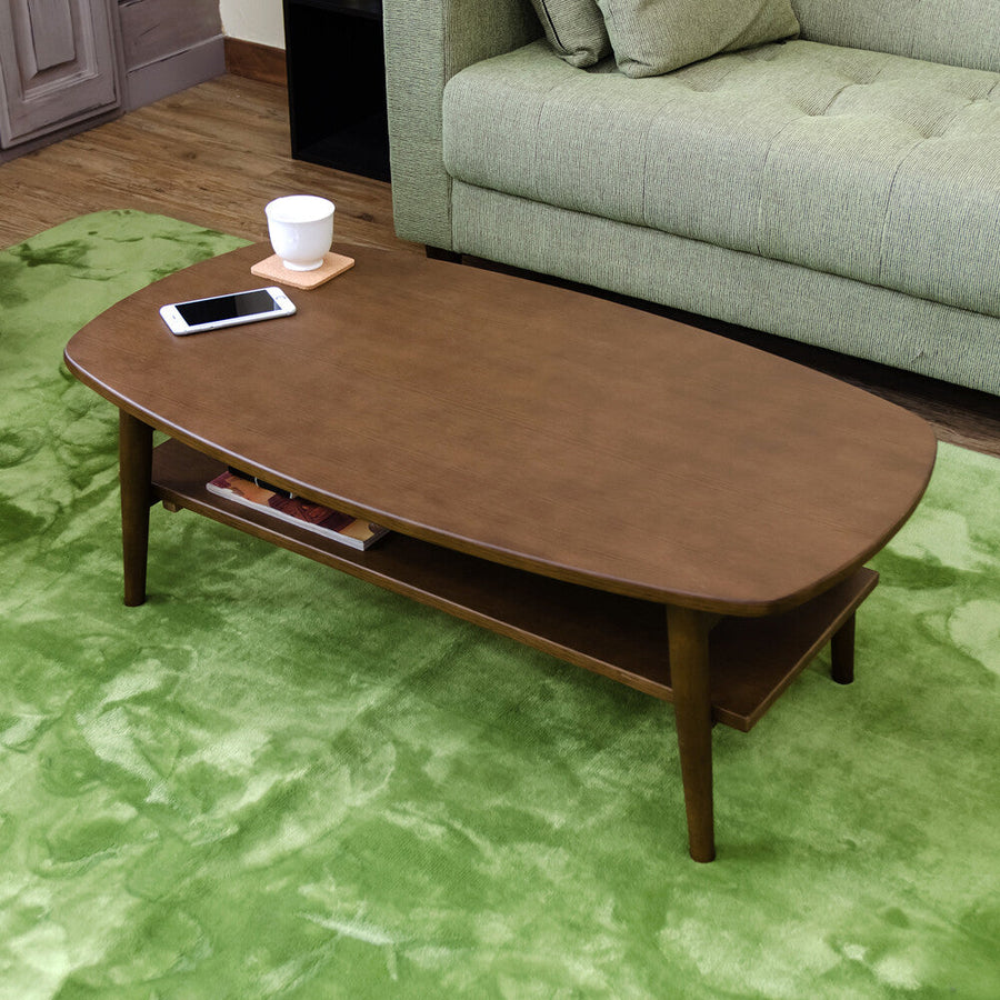Natural wooden folding leg low table with shelf