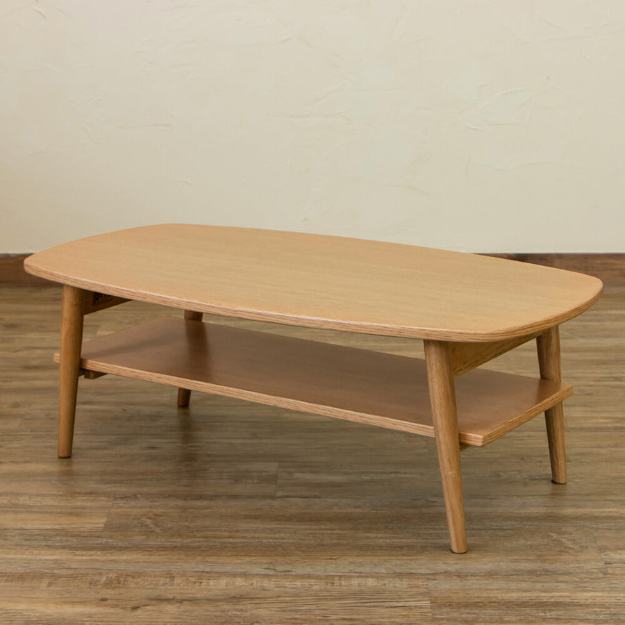 Natural wooden folding leg low table with shelf