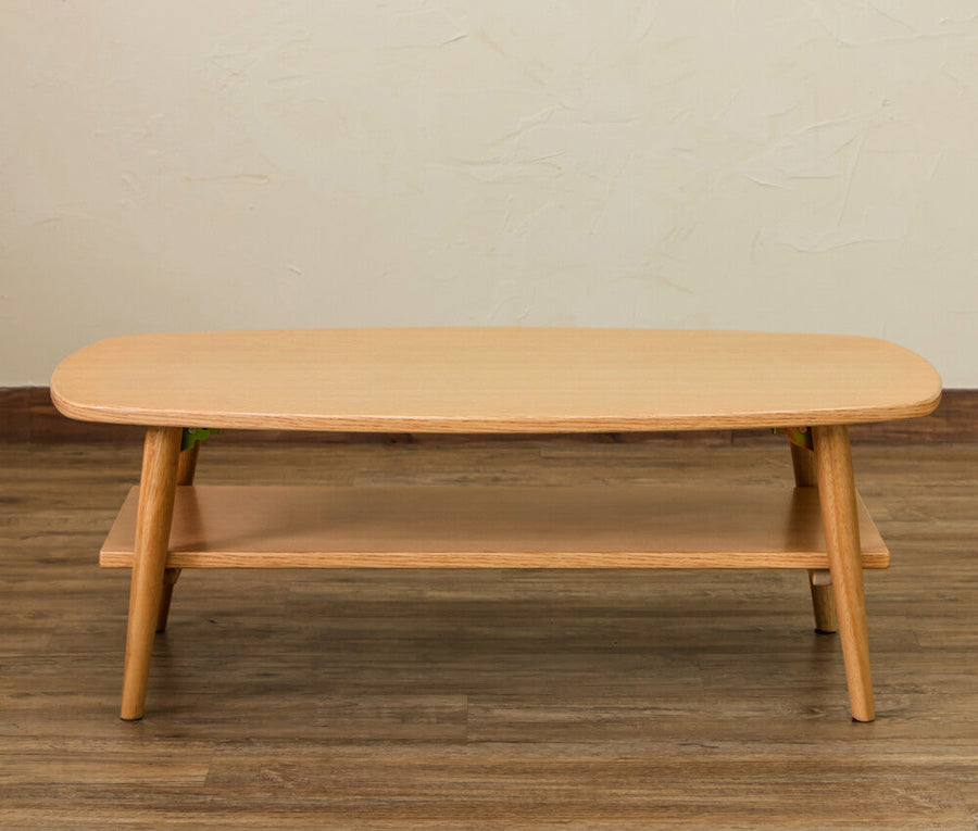 Natural wooden folding leg low table with shelf