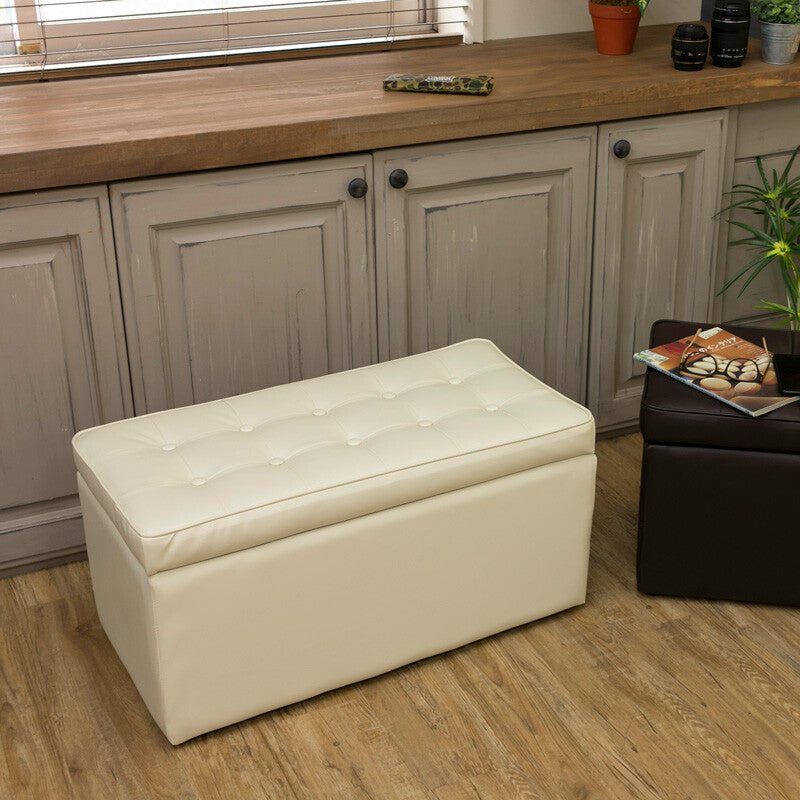 Retro PVC Leather Storage Bench