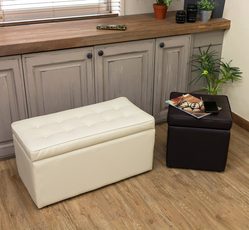 Retro PVC Leather Storage Bench