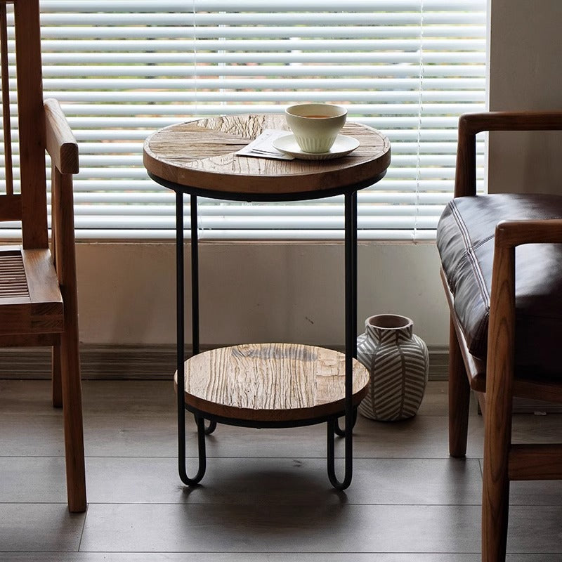 Natural wood round rack table
