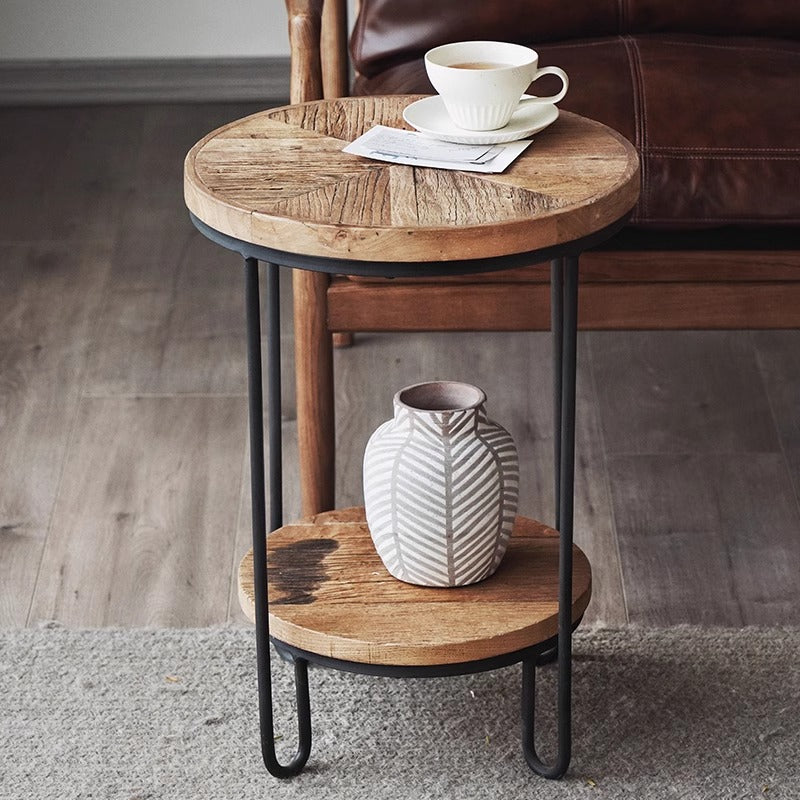 Natural wood round rack table