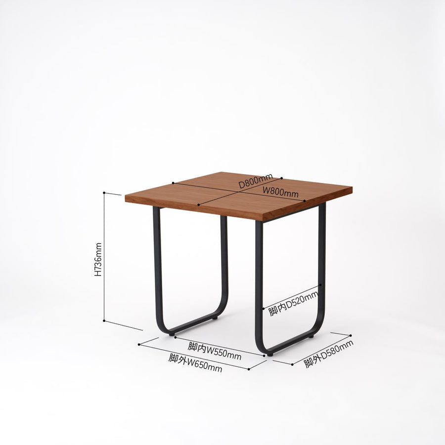 KUUM Table W800×D800 オーク突板ブラウン 鉄脚オーバル