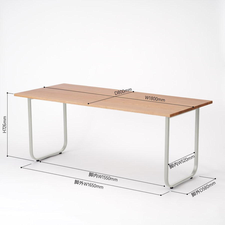 KUUM Table W1800×D800 アッシュ無垢材ナチュラル 鉄脚オーバル