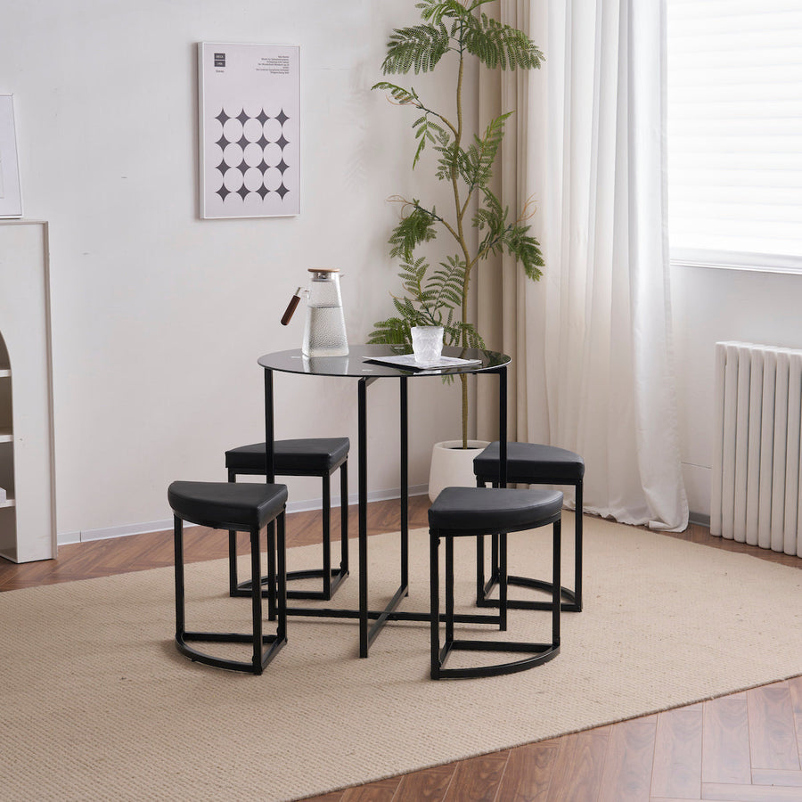 Steel dining table set for 4