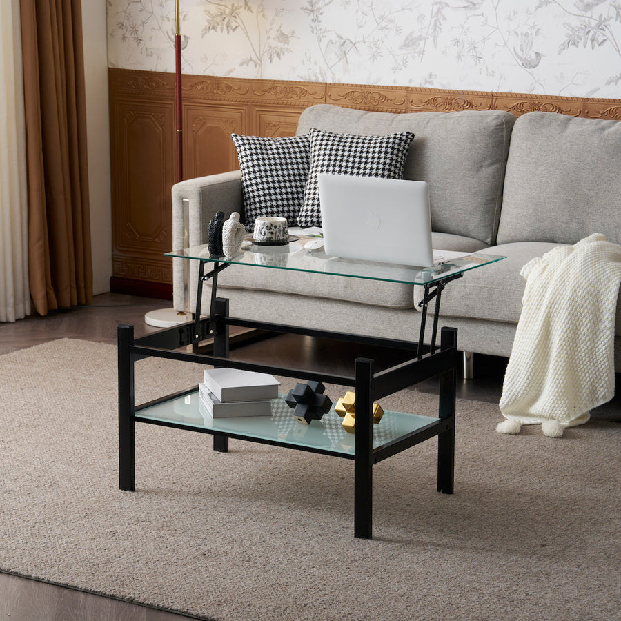 Lift-up glass low table