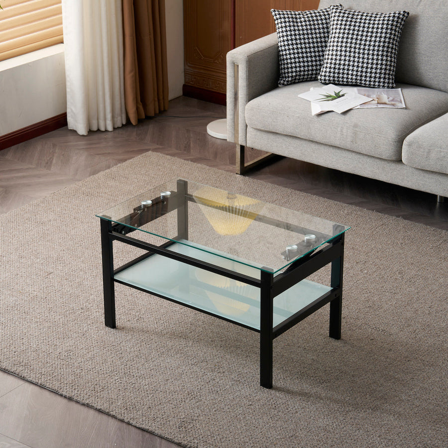 Lift-up glass low table