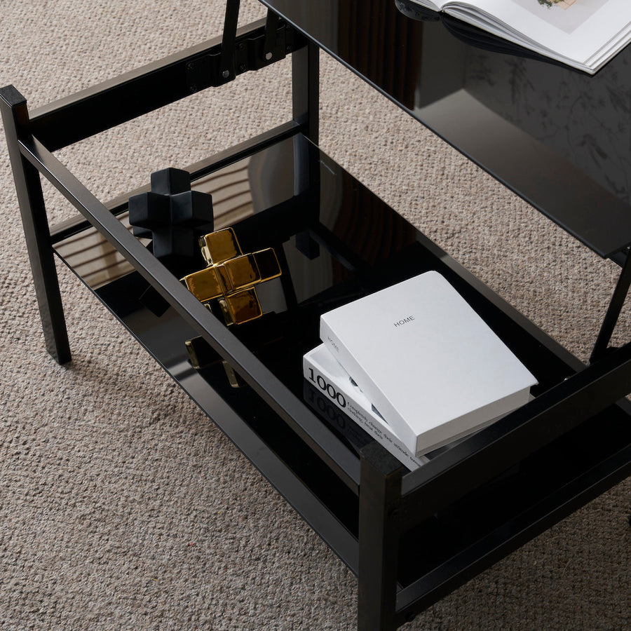 Lift-up glass low table
