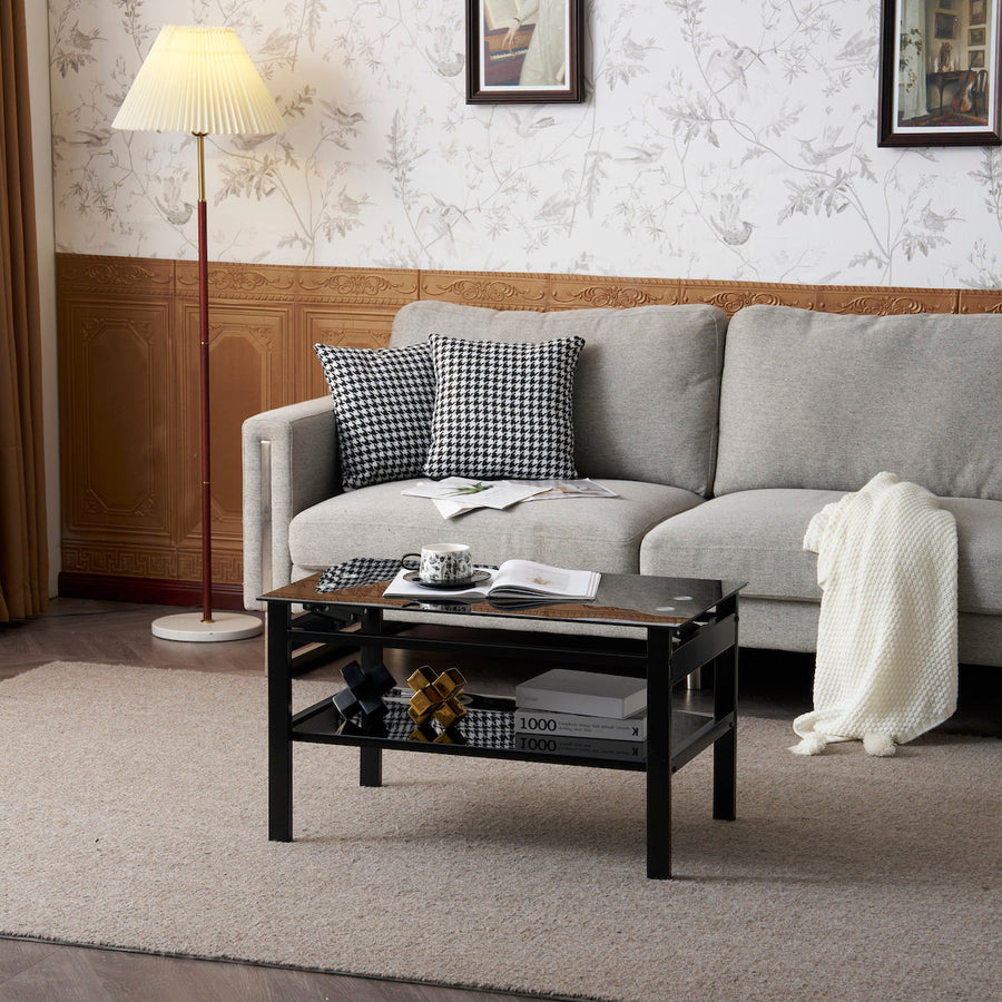 Lift-up glass low table