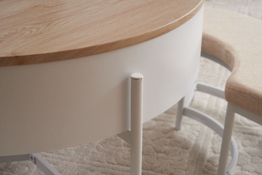 Lift-up round table and bench set of 4