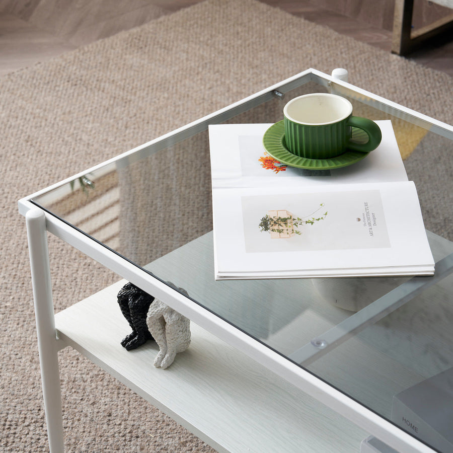 Two-tier glass center table