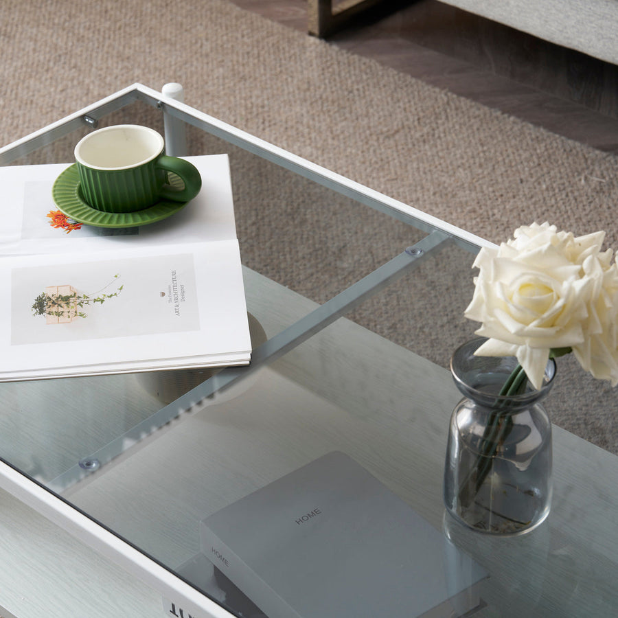 Two-tier glass center table