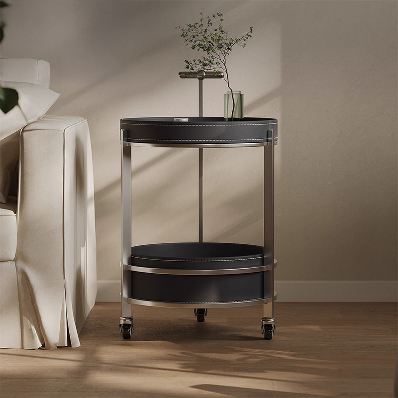 Leather-look round side table