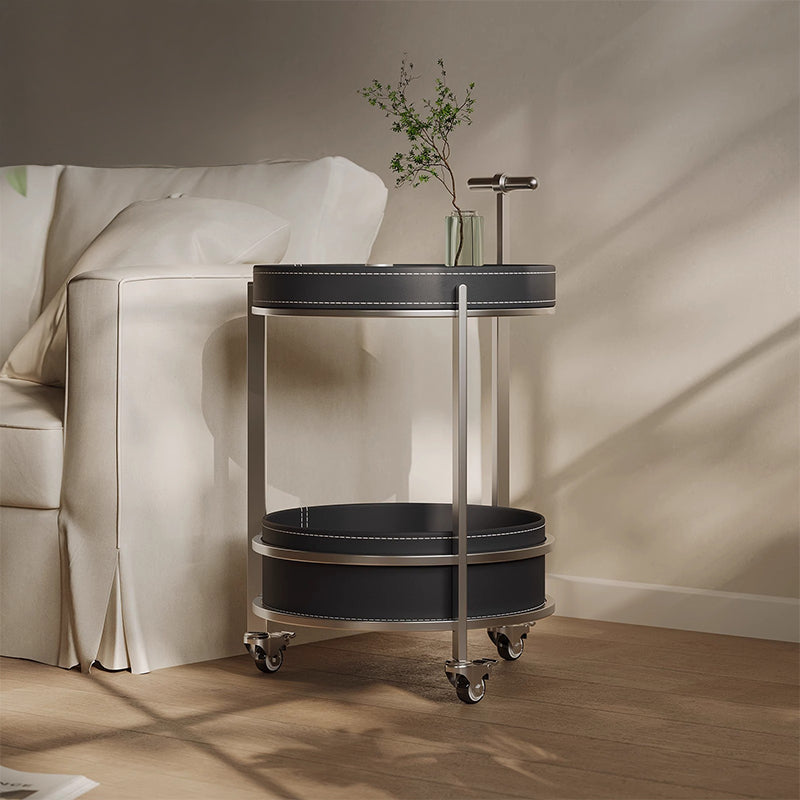 Leather-look round side table