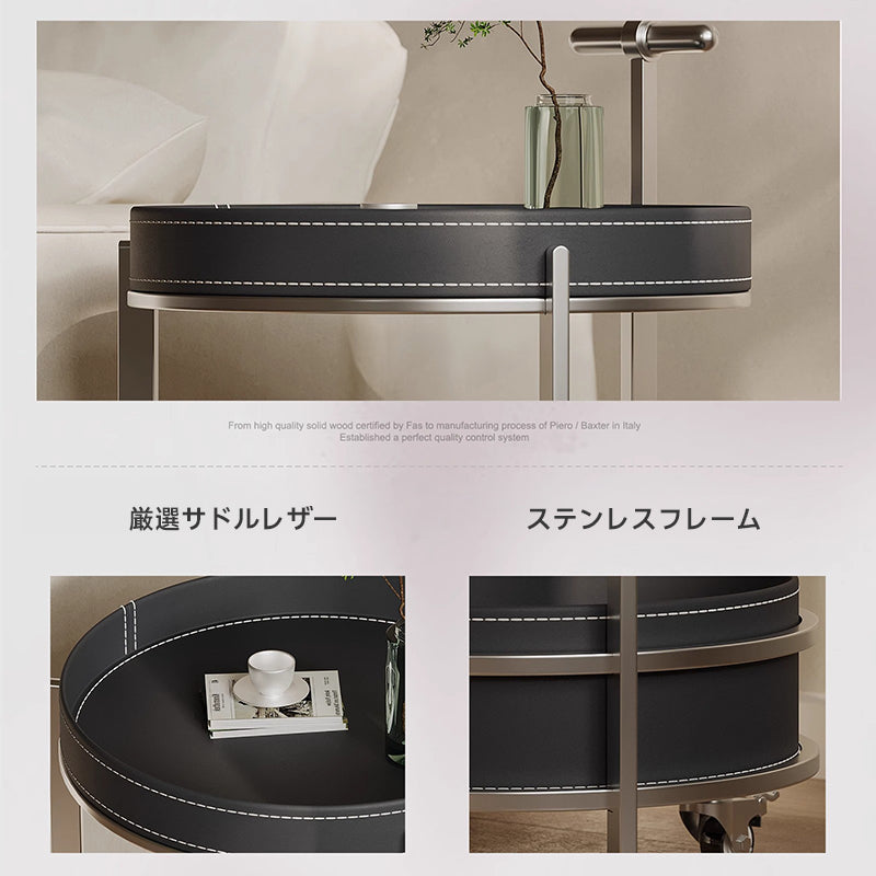 Leather-look round side table