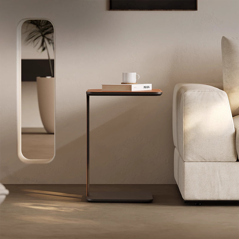 Leather-look compact side table