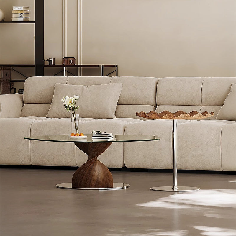 Woodgrain glass center table set