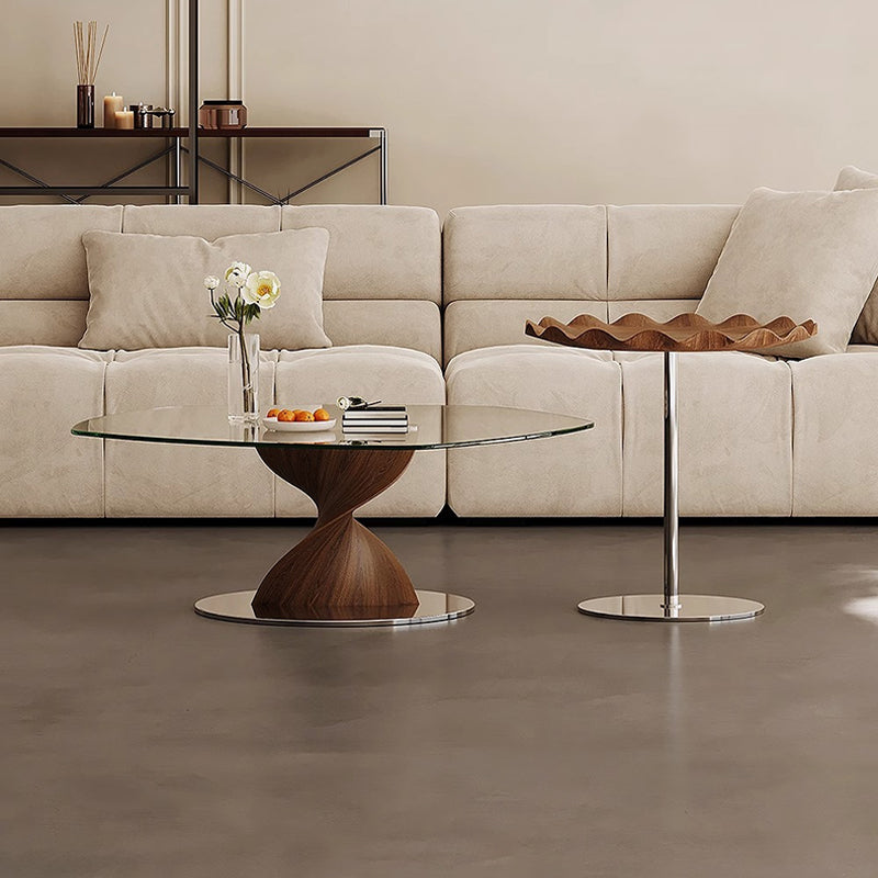 Woodgrain glass center table set