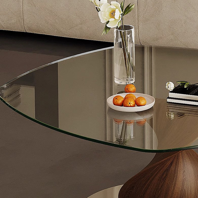 Woodgrain glass center table set