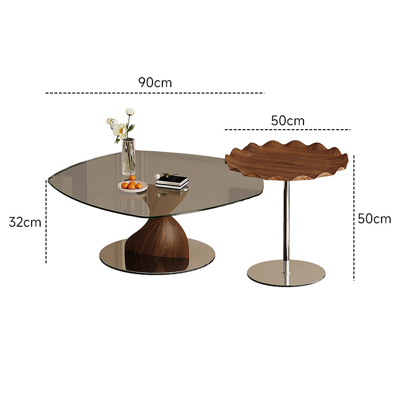 Woodgrain glass center table set