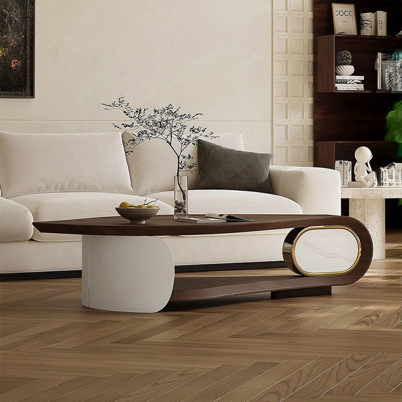 Woodgrain leaf motif center table