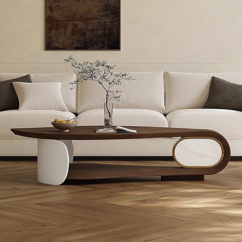 Woodgrain leaf motif center table