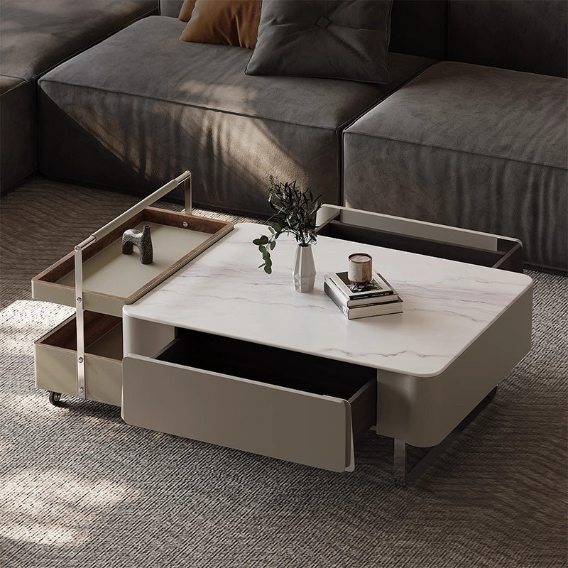 Marble-look square center table set