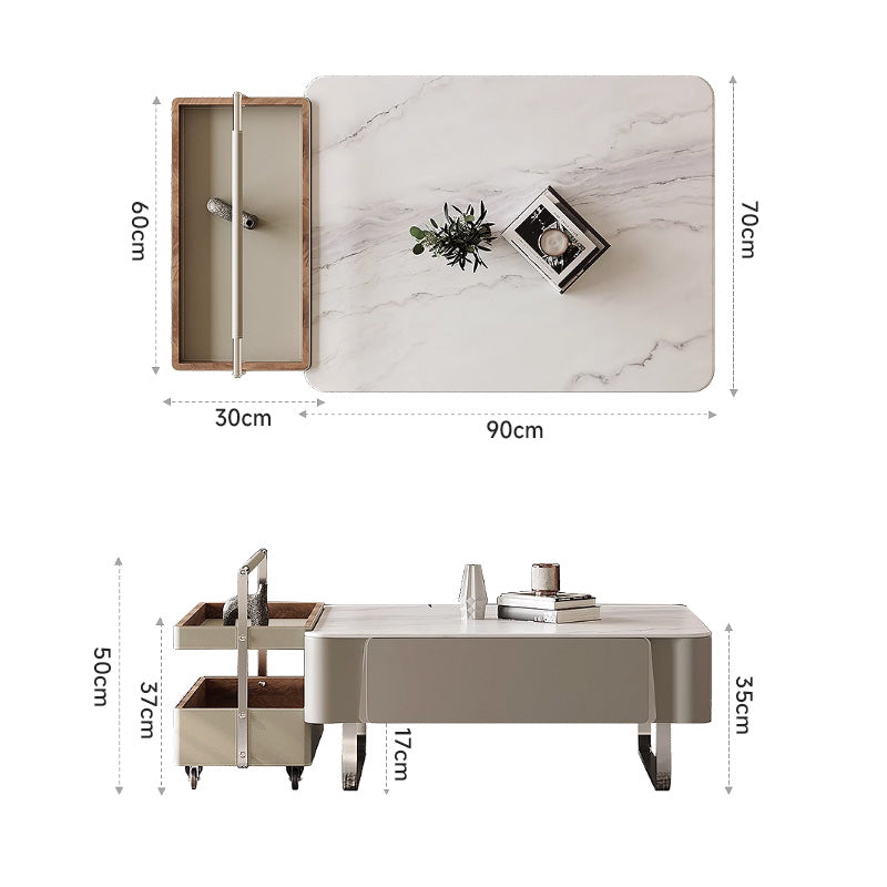 Marble-look square center table set