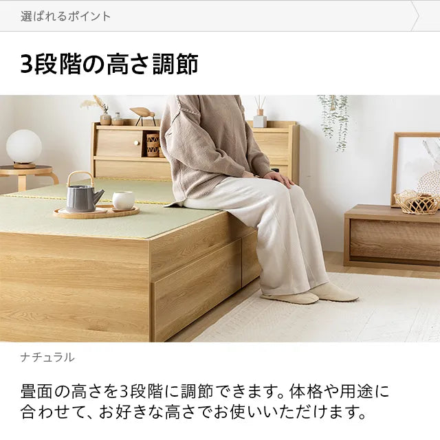 Japanese-made storage tatami bed, double