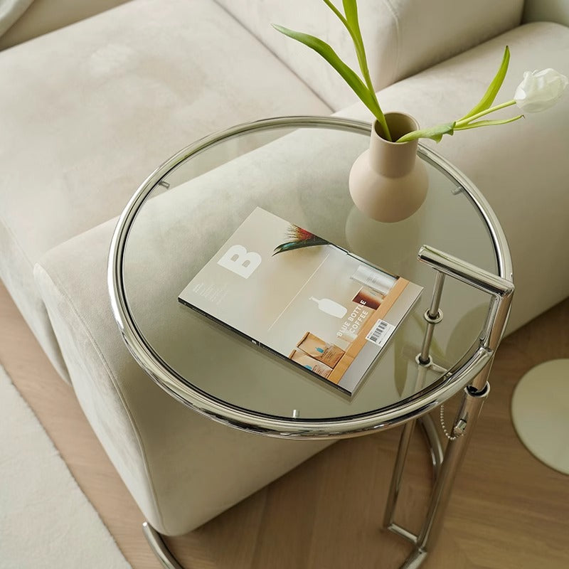 Tempered glass top lift-up side table