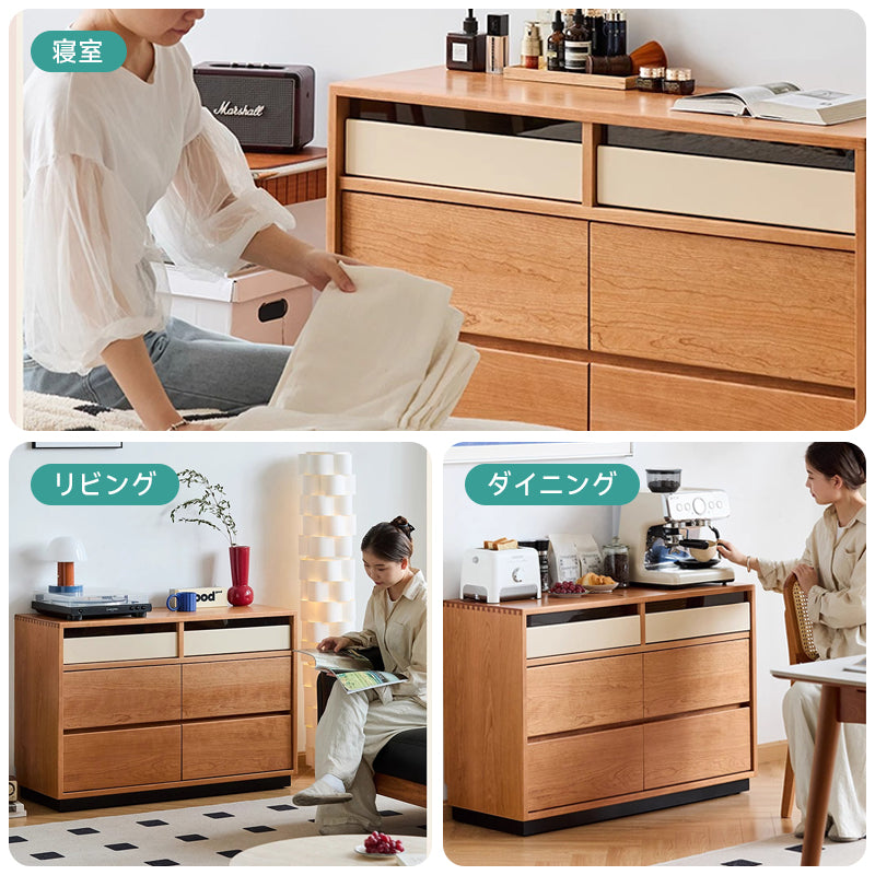 Natural wood 6 compartment retro chest