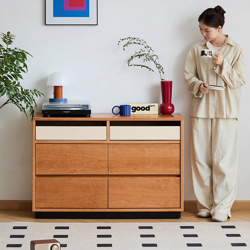 Natural wood 6 compartment retro chest