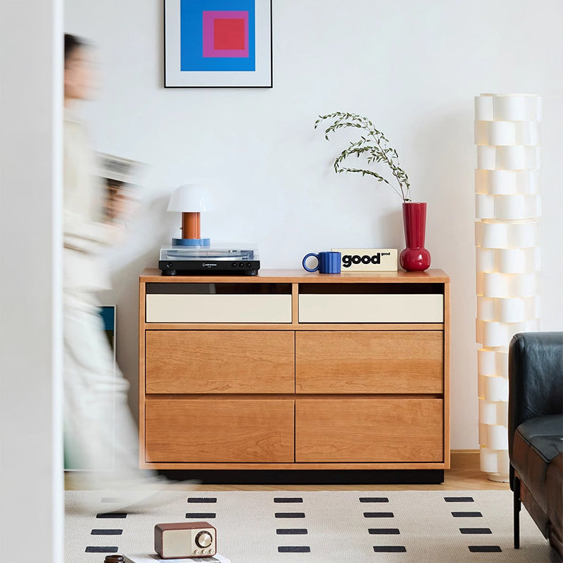 Natural wood 6 compartment retro chest